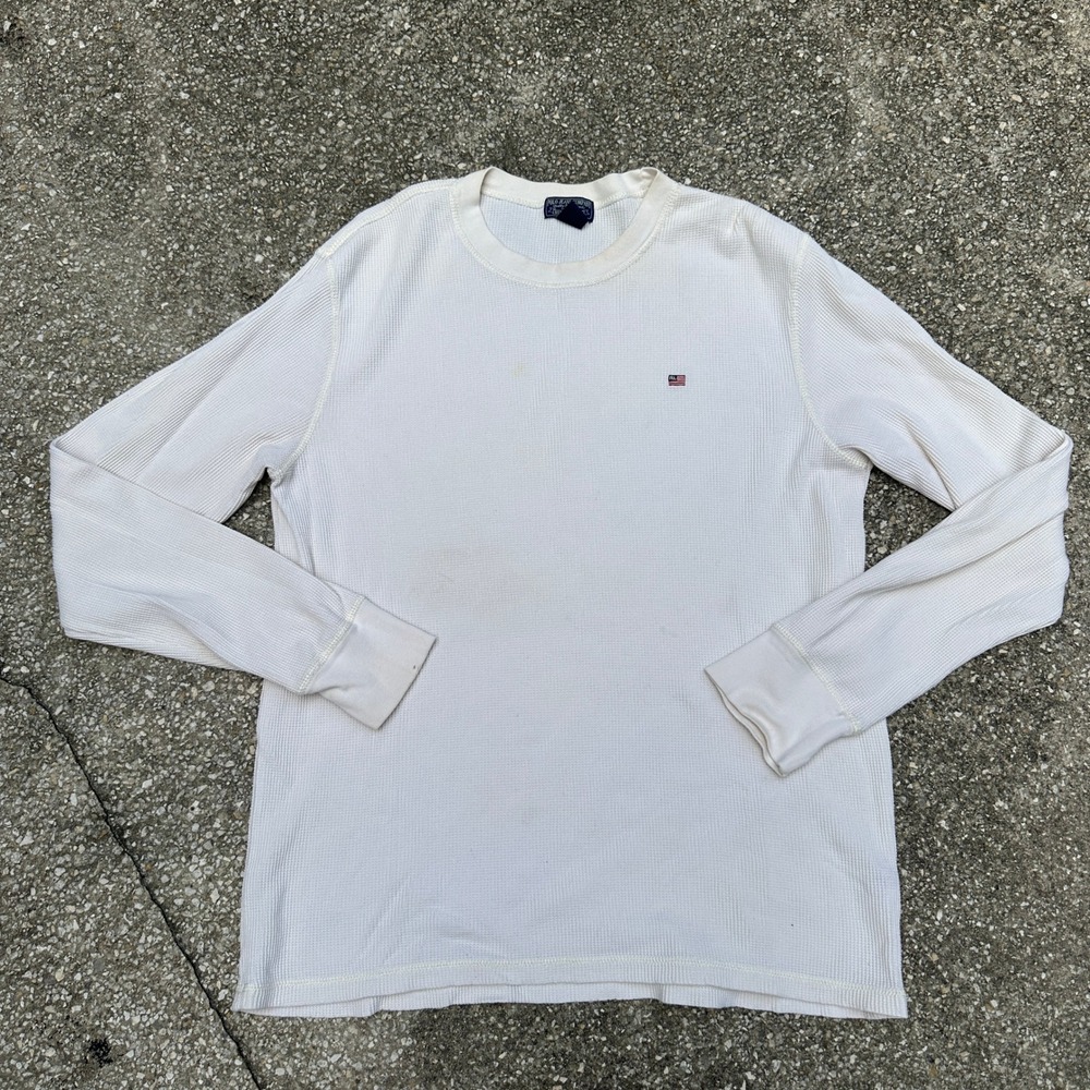 Vtg 90s Polo Jeans Ralph Lauren Mens XXL White Waffle Knit Thermal Long Sleeve